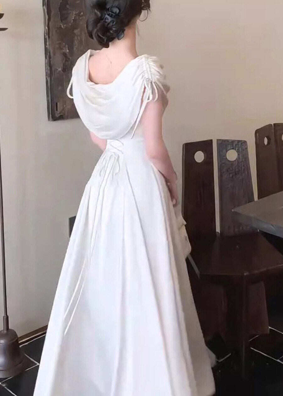 Dinner White Asymmetrical Cinched Tunic Maxi Dresses Short Sleeve
