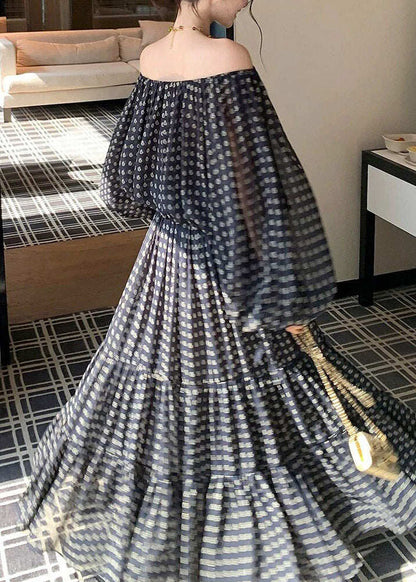 Fine Black Dot Print Top And Maxi Skirts Two Pieces Set Spring