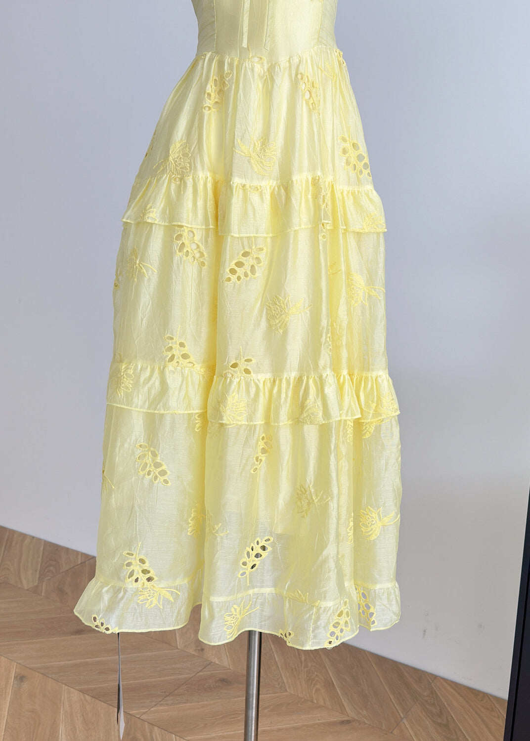 Boutique Orange O-Neck Tie Lace Hollow Out Silk Long Dress Summer