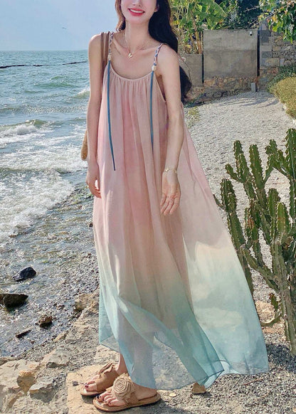 Beautiful Gradient Pink Draping Chiffon Sundress Summer