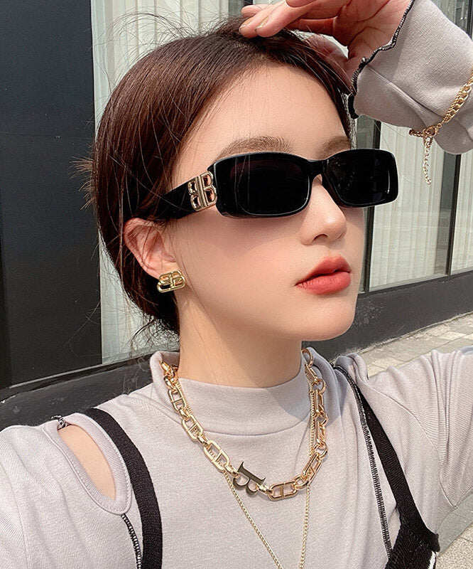 Modern Black Resin Patchwork UV Protection Sunglasses