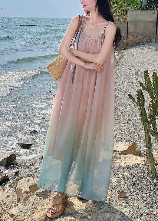 Beautiful Gradient Pink Draping Chiffon Sundress Summer