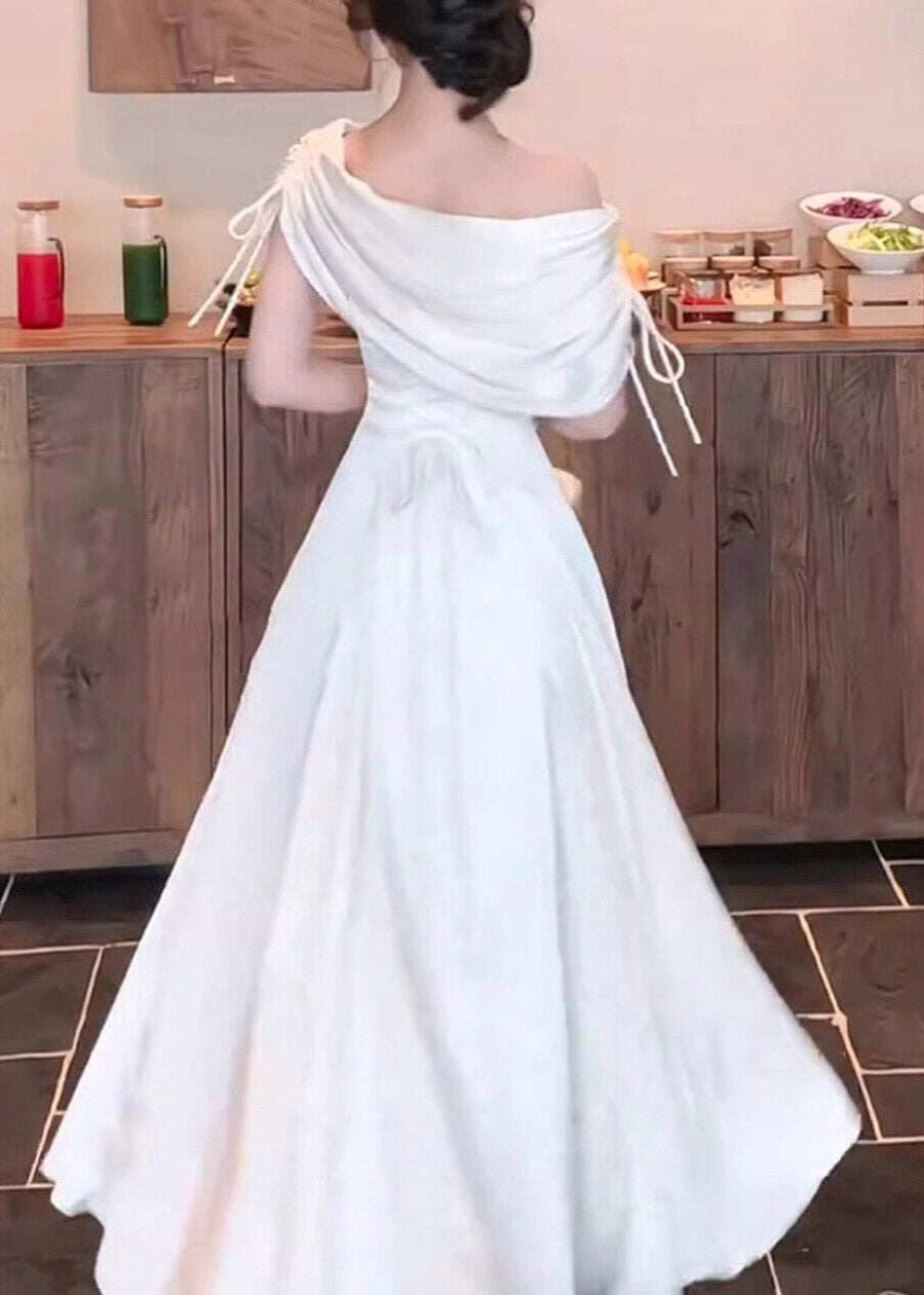 Dinner White Asymmetrical Cinched Tunic Maxi Dresses Short Sleeve