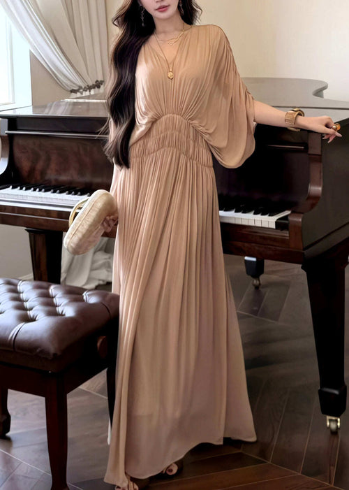 French Khaki Oversized Chiffon Robe Dresses Batwing Sleeve