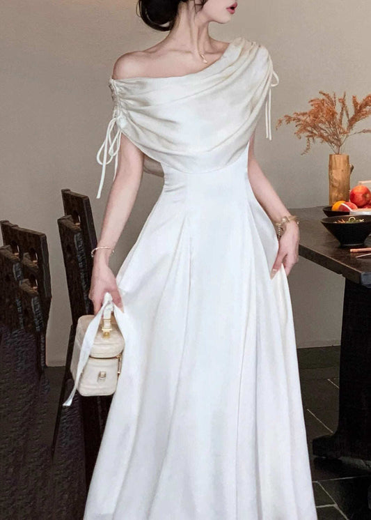 Dinner White Asymmetrical Cinched Tunic Maxi Dresses Short Sleeve