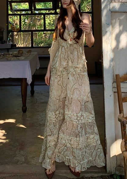 French Apricot Print Exra Large Hem Cotton Vacation Dress Summer