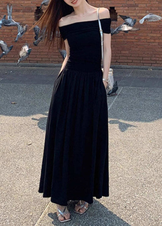 Casual Black Cold Shoulder Slim Fit Cotton Strapless Dress Summer