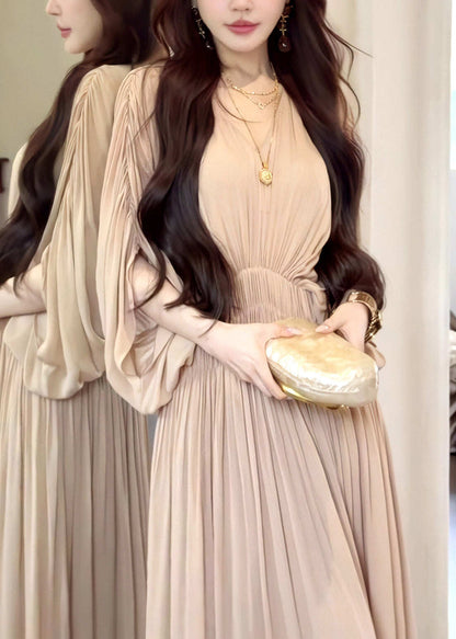 French Khaki Oversized Chiffon Robe Dresses Batwing Sleeve