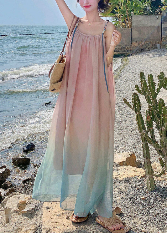 Beautiful Gradient Pink Draping Chiffon Sundress Summer